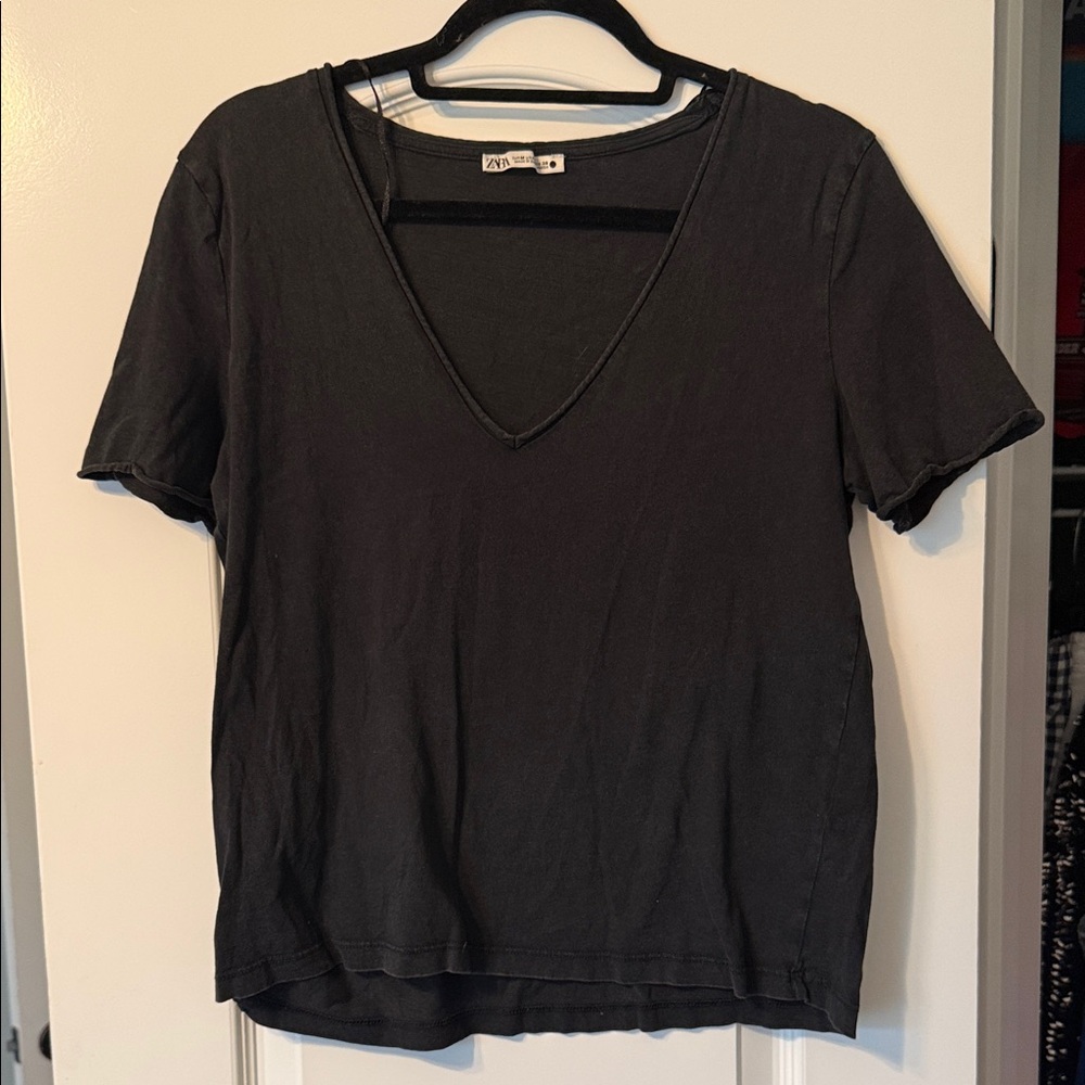 Zara Charcoal V-Neck Short Sleeve Tee